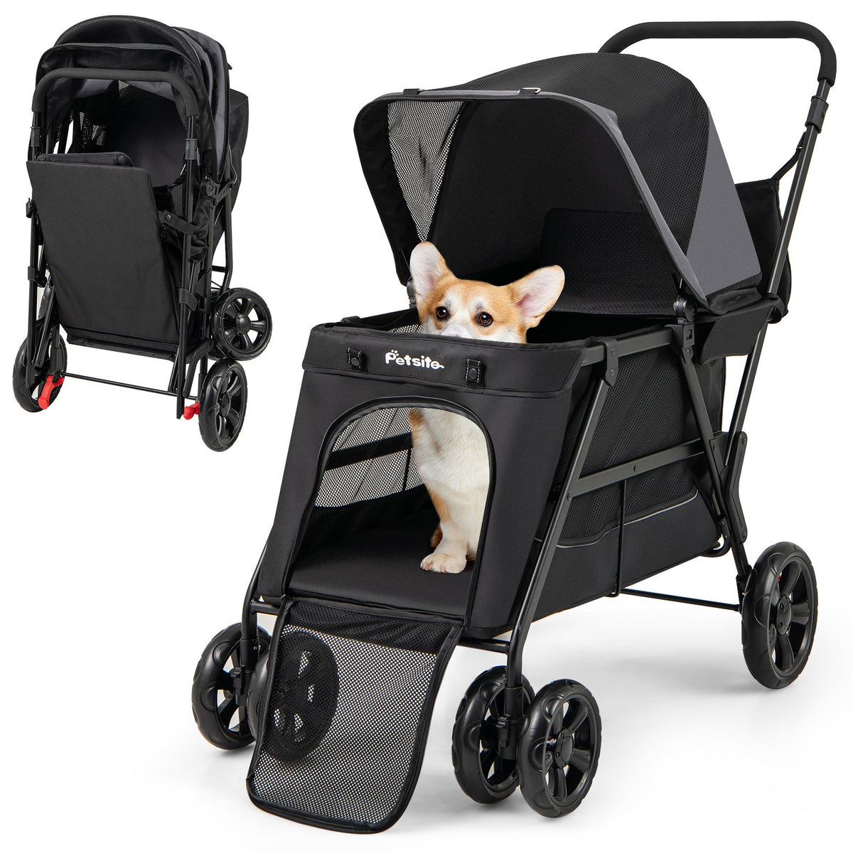 Senior Dog Stroller with Walk-In Ramp