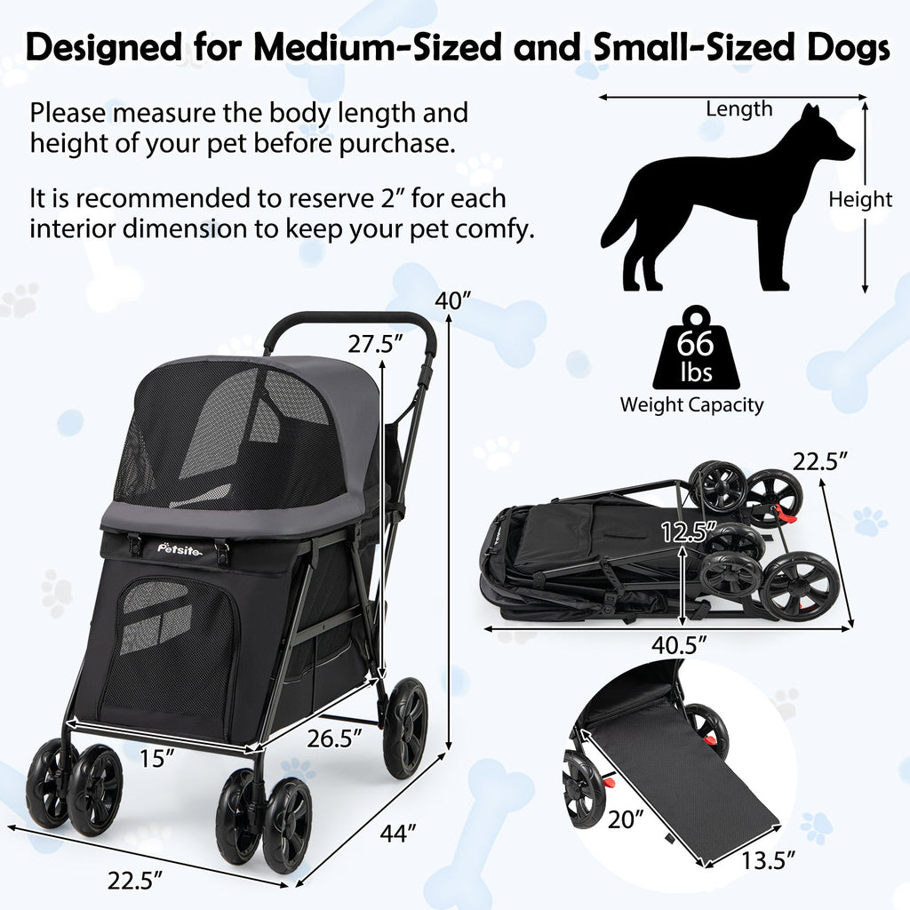 Senior Dog Stroller with Walk-In Ramp