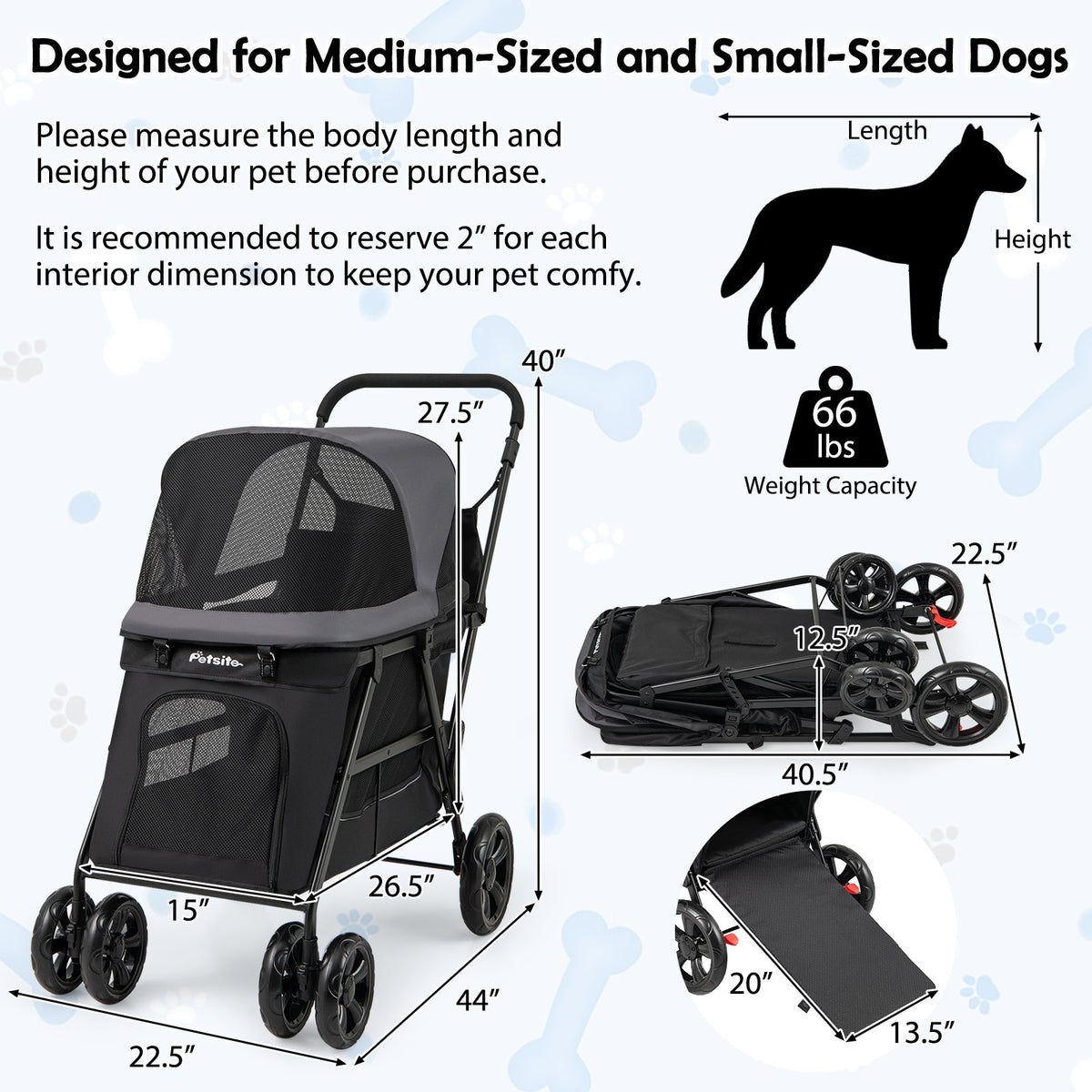 Senior Dog Stroller with Walk-In Ramp
