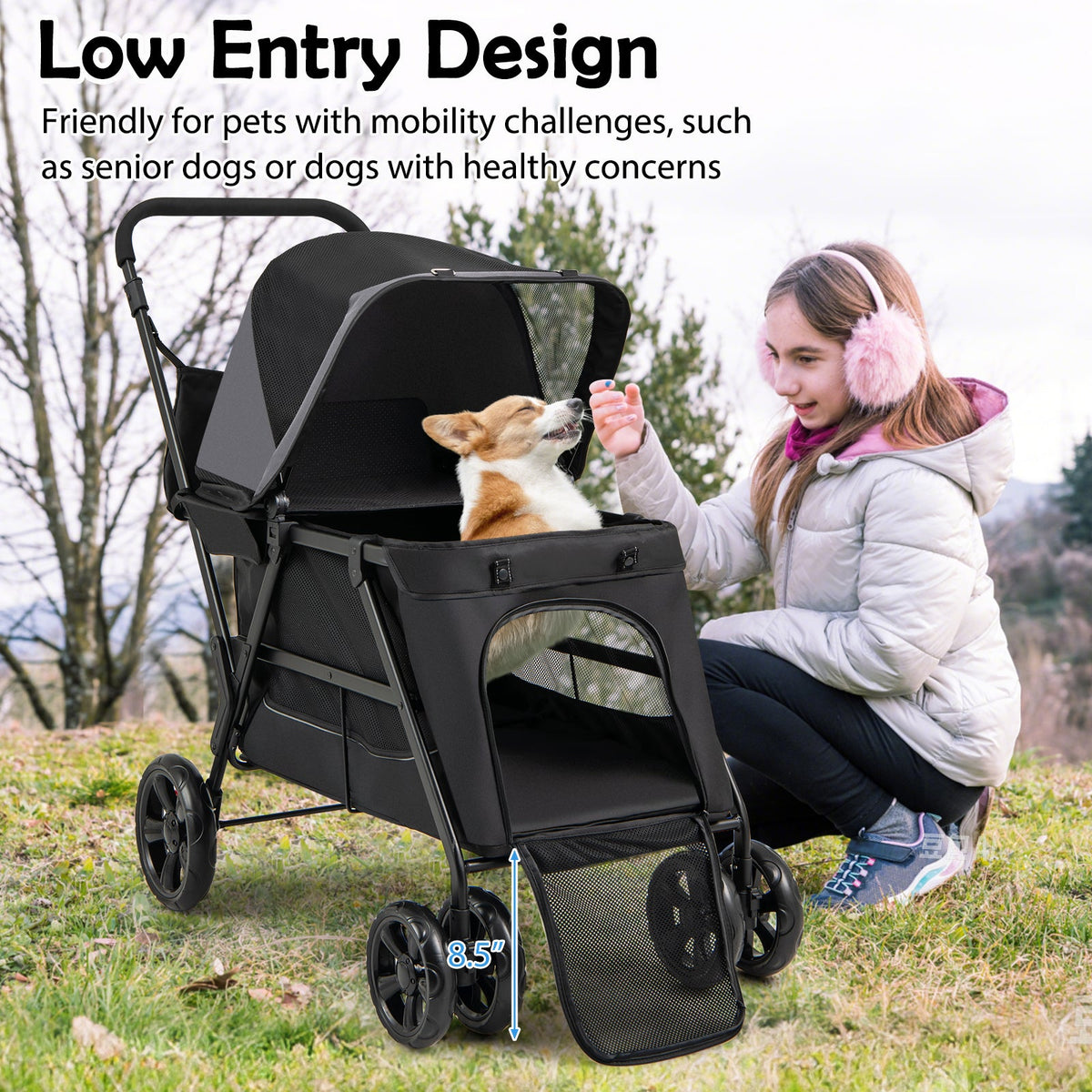 Senior Dog Stroller with Walk-In Ramp