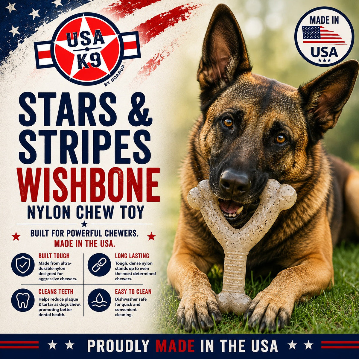 Stars & Stripes Wishbone Nylon Chew (SodaPup, USA Made)