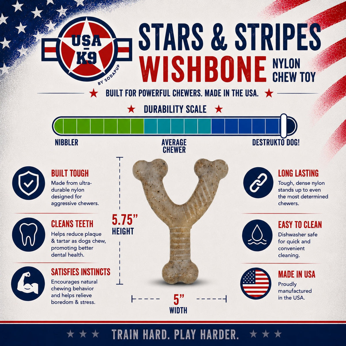 Stars & Stripes Wishbone Nylon Chew (SodaPup, USA Made)